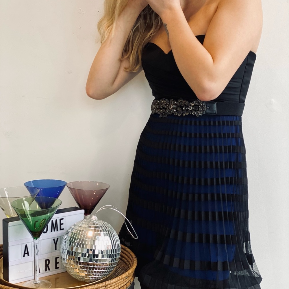 BCBG black and blue strapless cocktail dress size 2